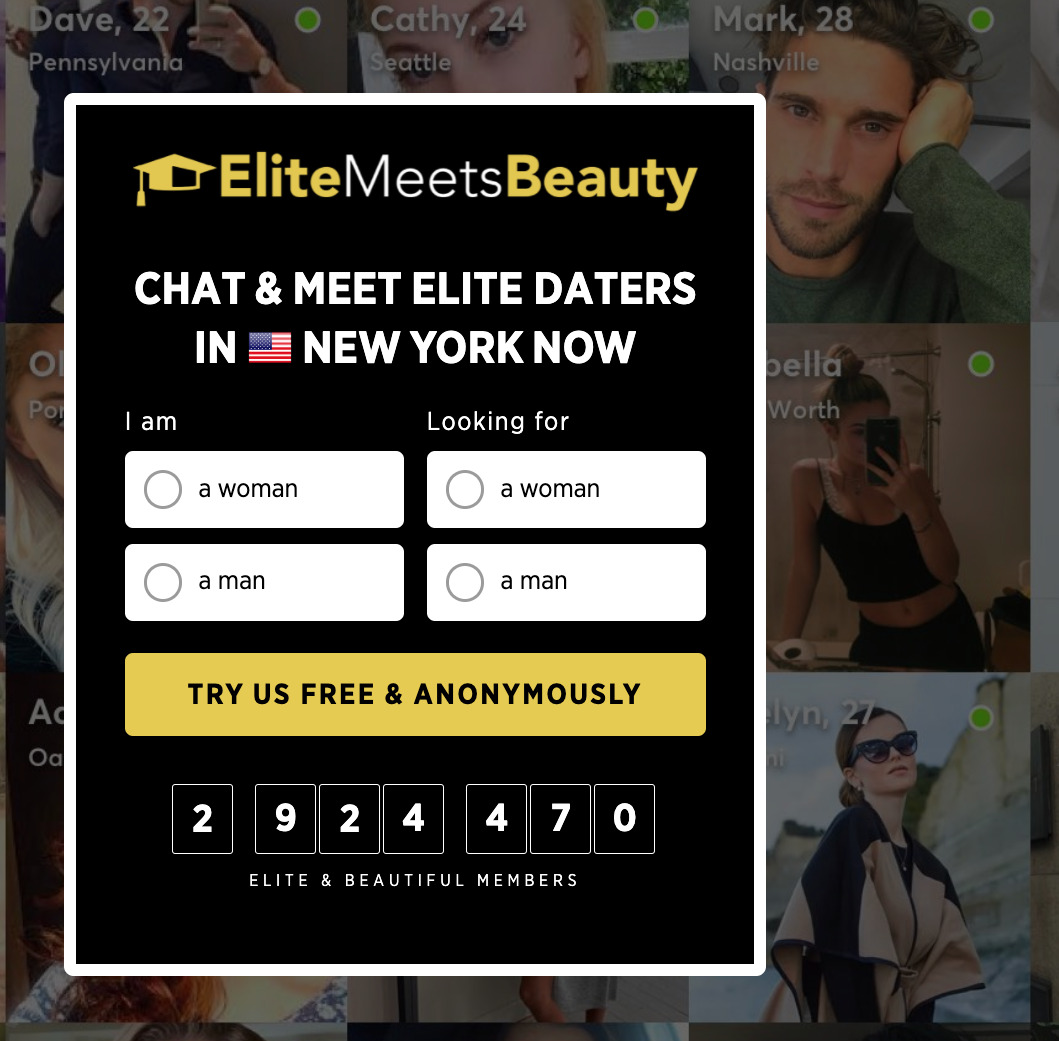 Signing up at EliteMeetsBeauty 