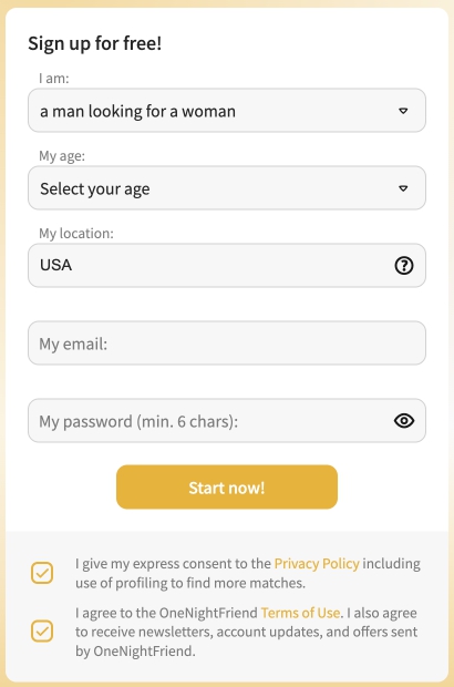 OneNightFriend sign up