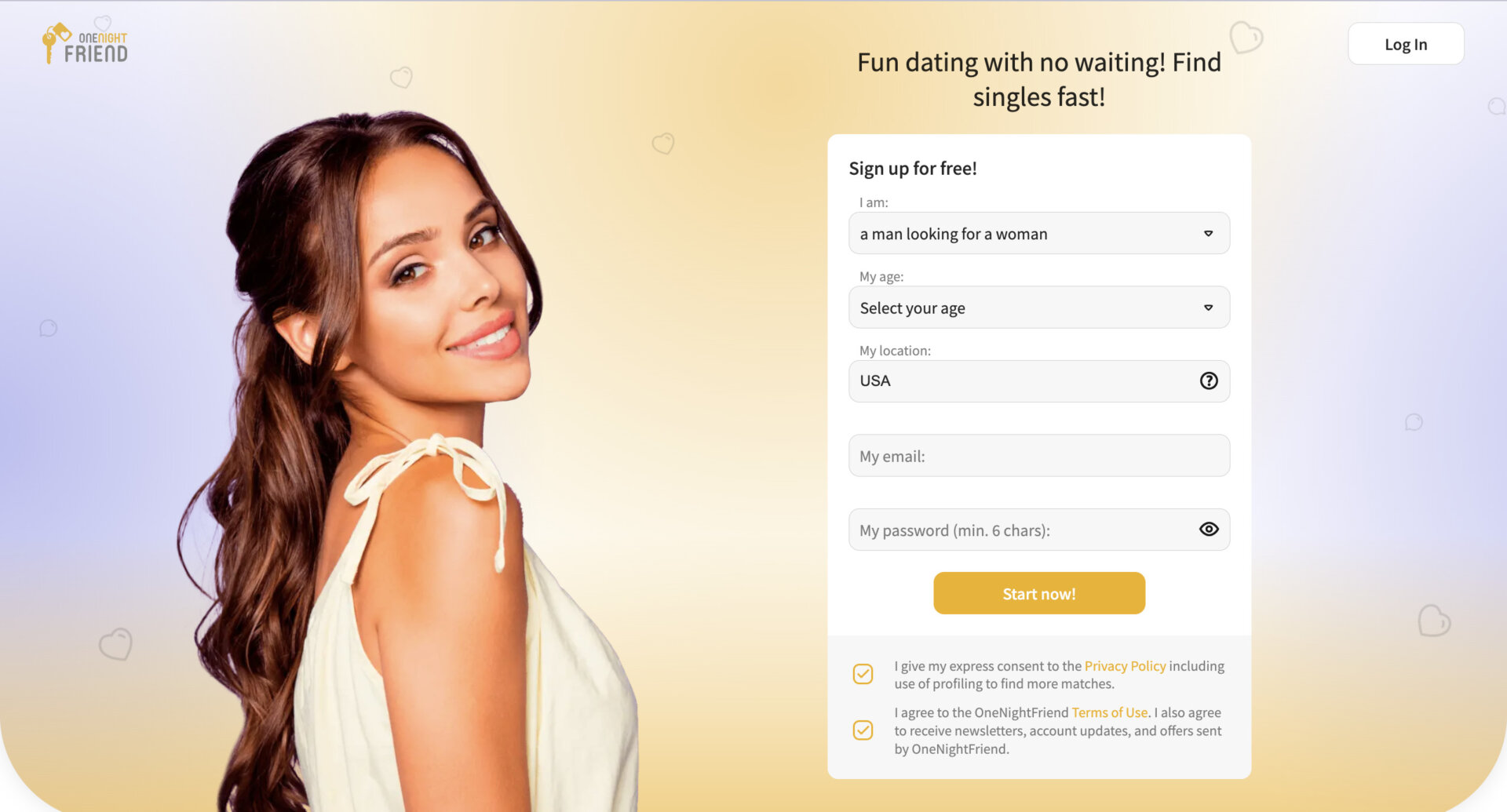 OneNightFriend main page
