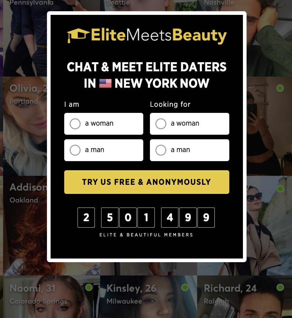 Signing up at RichMeetBeautiful