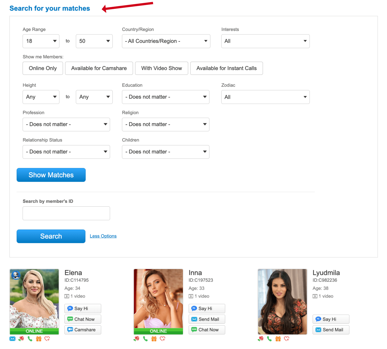 Advanced search on UkraineBrides4You