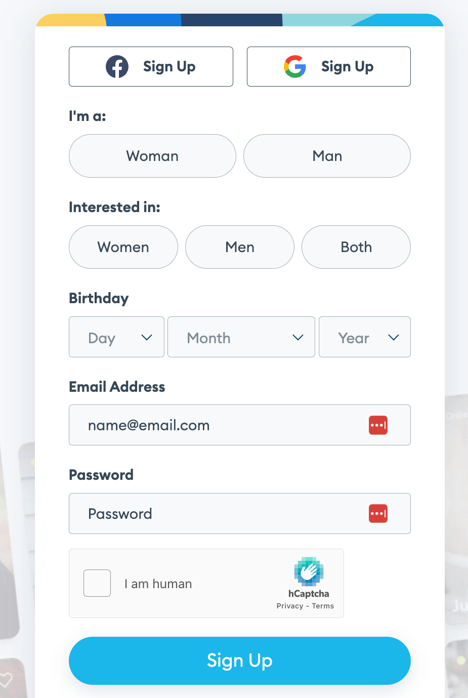 Signing up at Zoosk