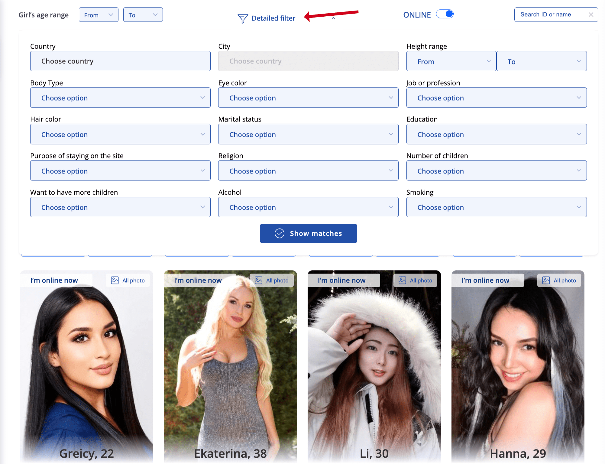 Advanced search on Amourmeet